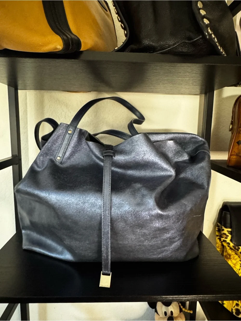 Tiffany Leather Tote Bag - Metallic Blue